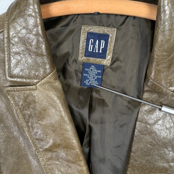 GAP Leather Blazer Brown Long Sleeve Button-Front Jacket Pockets Lined Size XL - Picture 12 of 12